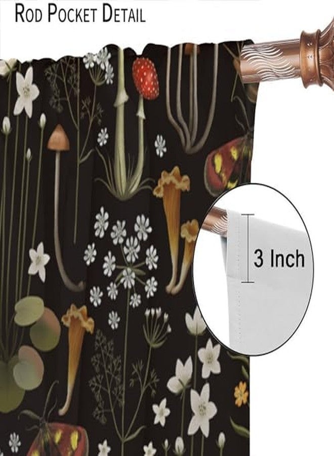 KANEPE Retro Mushroom Curtains, Fairy Forest Flowers Vintage Botanical Mushroom Black Background Window Treatments, Rod Pocket Thermal Insulation Drapes for Living Room Kitchen Decor, 42" W X 45" L - Image 4